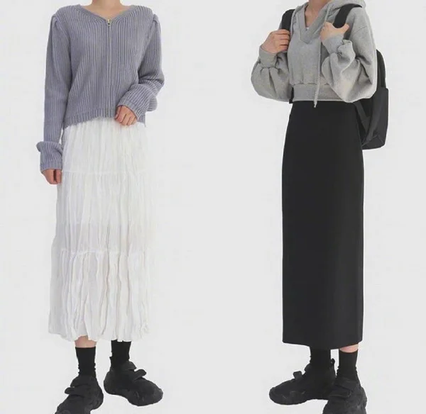 让女生拉长身线的裙装搭配，视觉上更显高