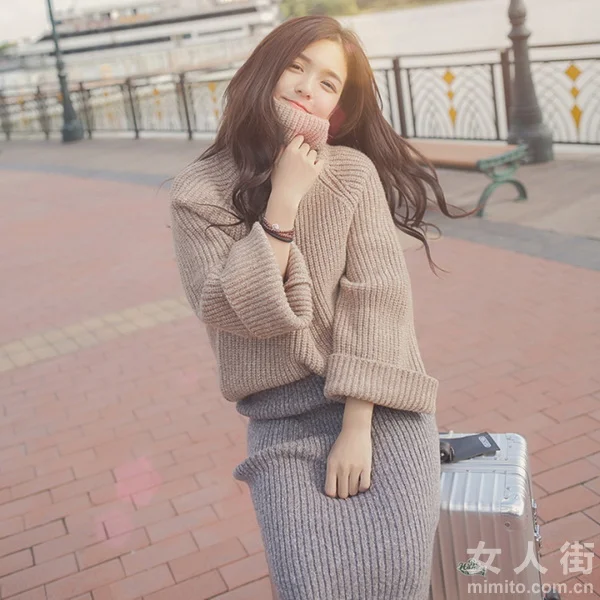 日系毛衣搭配,冬日小清新女生装扮