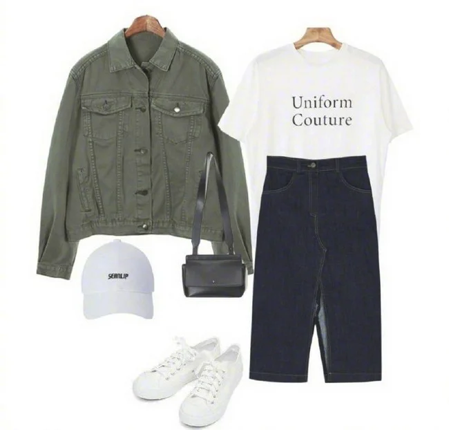 军绿色工装牛仔外套搭配示范