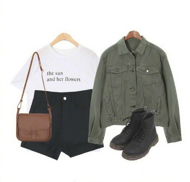 军绿色工装牛仔外套搭配示范