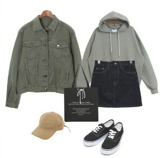 军绿色工装牛仔外套搭配示范