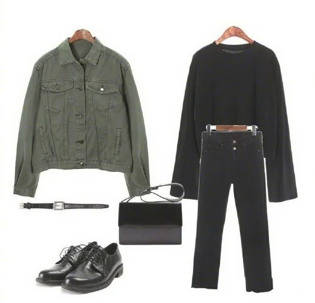 军绿色工装牛仔外套搭配示范